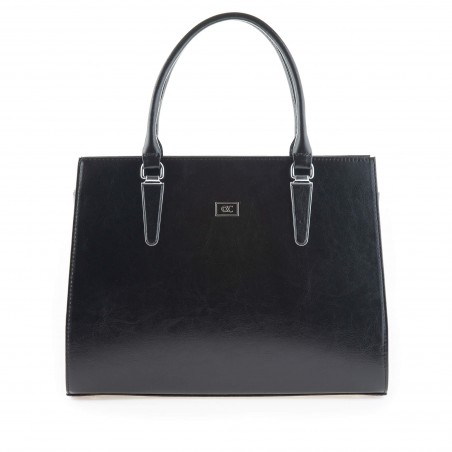 Dámska elegantná kožená kabelka, čierna