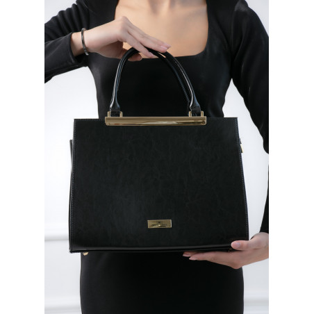 Dámska elegantná kožená kabelka, čierna